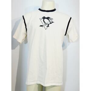 Majestic Penguins Hockey Off White Short Sleeve T-shirt Sports Size Large 2009